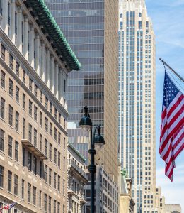 American flag in Manhattan New York downtown